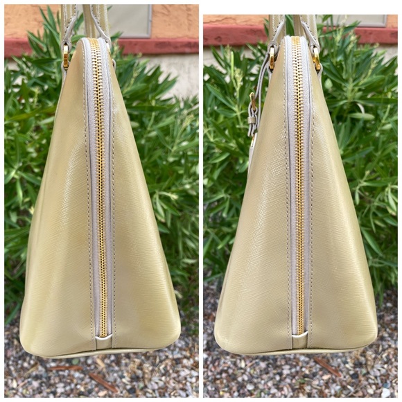 Auth PRADA  Beige Saffiano Patent Leather Large Promenade Satchel - Picture 17 of 17